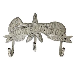 Beachy Cast Iron Key Hook Sun Sand Fun Beach Shell Starfish Chippy Nautical